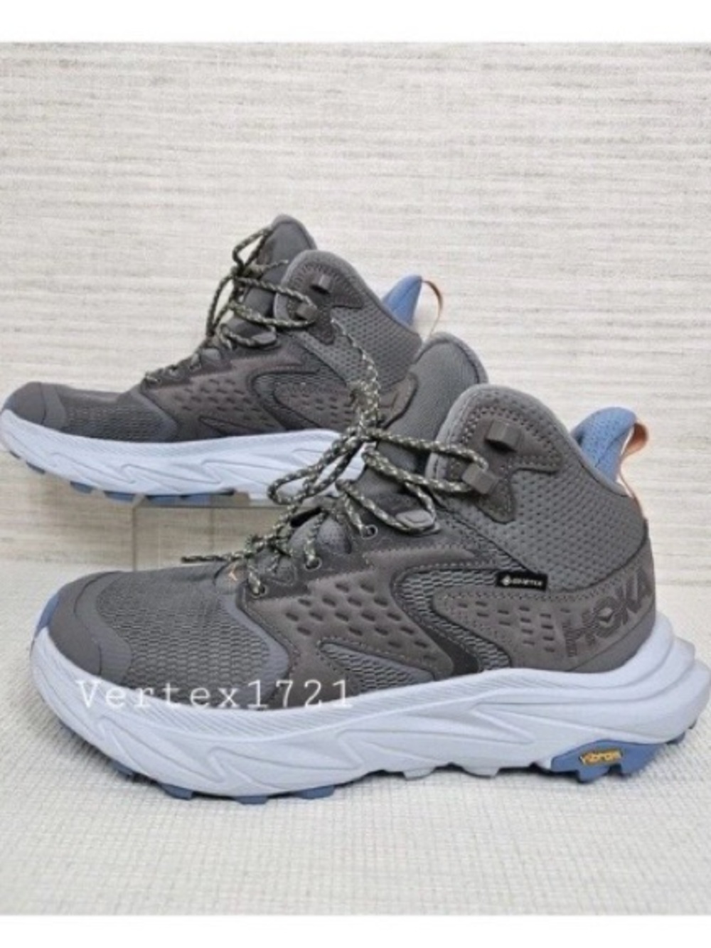Hoka Gray with Light Blue Accent Trail Sneakers